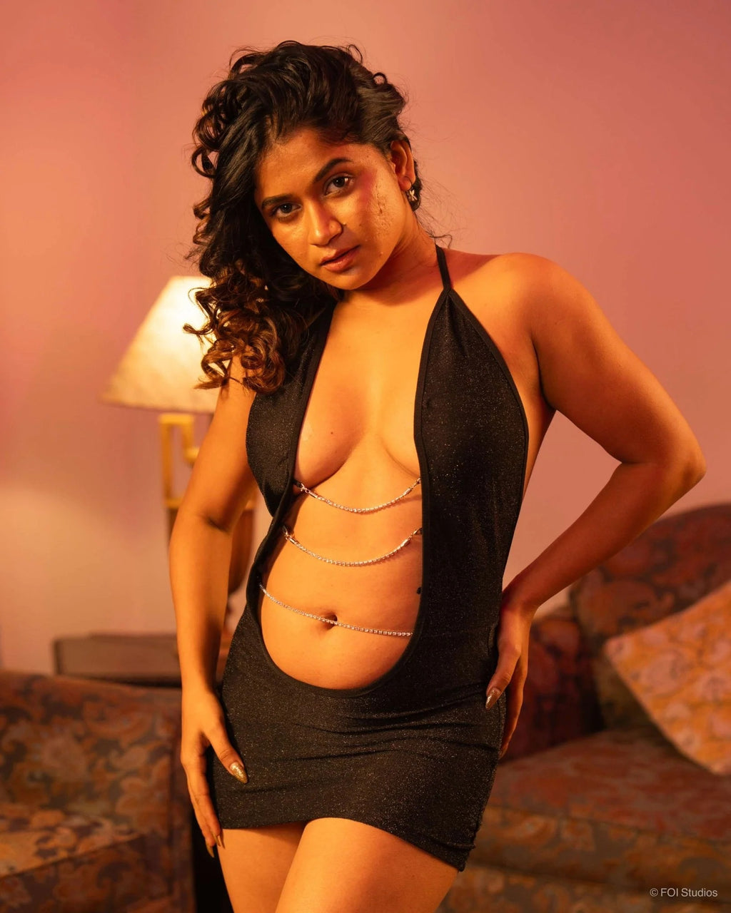 Odhni — Two-Piece Halter Mini Dress & Panty Set with Body Chain